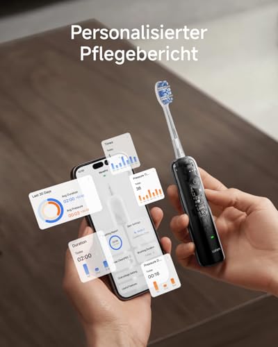 Laifen Wave Pro Electric Toothbrush with 60° WaveMotion & 66,000 Vpm, 70 Day Battery, Pressure Sensor & App Customizing, Seamless Design Ideal for Travel, Includes 2 Pro Heads (Transparent Black)