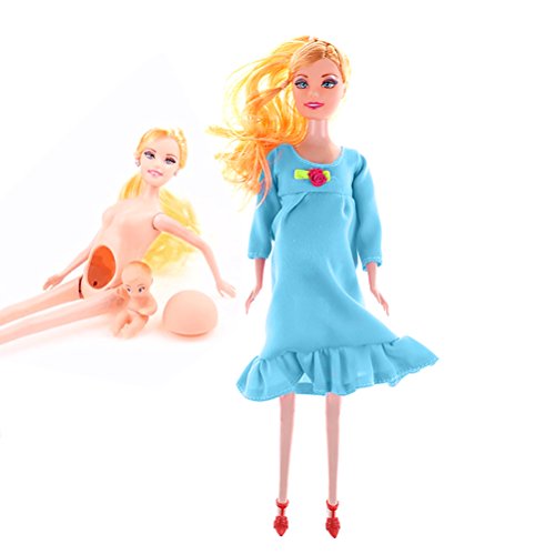 Pregnant Doll Mom Doll with Removable Baby Best Friend Play for Girls Educational Toy, Blue
