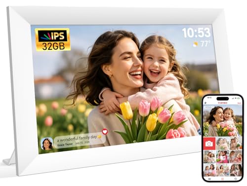 Digitaler Bilderrahmen WLAN, Fotorahmen Elektronisch 10,1 Zoll Digitales Fotoalbum mit Uhale APP, HD IPS Touchscreen, Automatische Drehung, Wandmontag