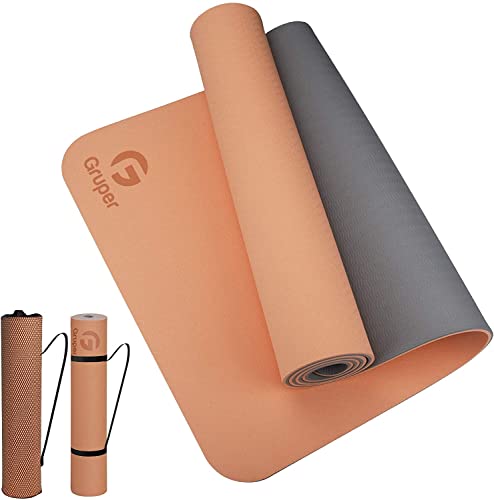 Yoga Mat Non Slip, Eco Friendly Fitness Exercise Mat with Carrying Strap,Pro Yoga Mats for Women,Workout Mats for Home, Pilates and Floor Exercises (Gold Pink/Grey, Thickness-6mm)