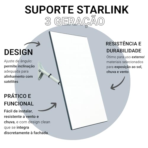 Suporte Parede Antena Starlink Geração 3 Reforçado – Instalação Externa em Laje, Parede ou Telhado – Alta Resistência