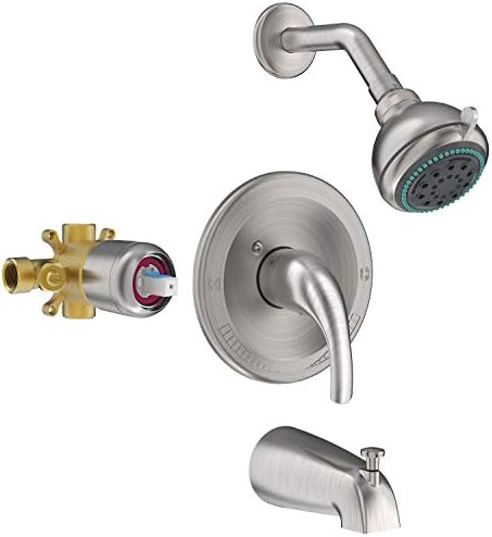Shower Faucet with Rough-in Valve, Shower System with 3-Spray Settings Shower Head and Waterfall Bathtub Faucet, Brushed Nickel All Metal