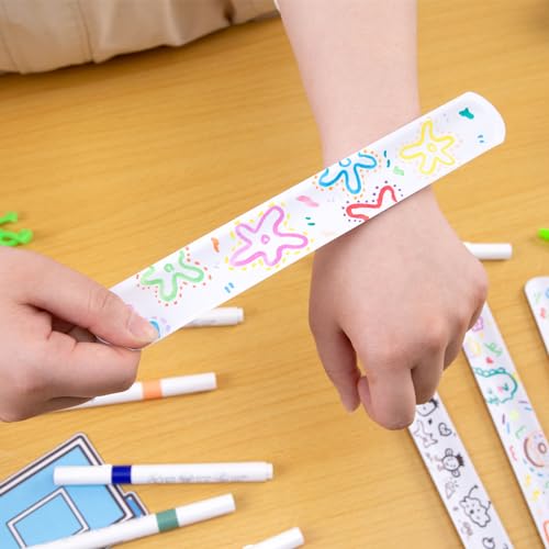 Koogel 30 Stück Weiß Slap Armbänder, Schnapparmbänder für Kinder Schnapparmband Kinder für Weihnachten Kindergeburtstag Jungen und Mädchen