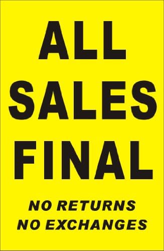 2ftX3ft ALL SALES FINAL, NO RETURNS, NO EXCHANGES Banner Sign