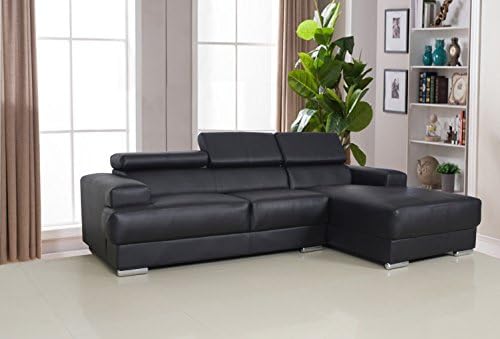 Container Direct Gabriel Collection Modern Bonded Leather Couch Sectional with Right-Facing Chaise Set, Black