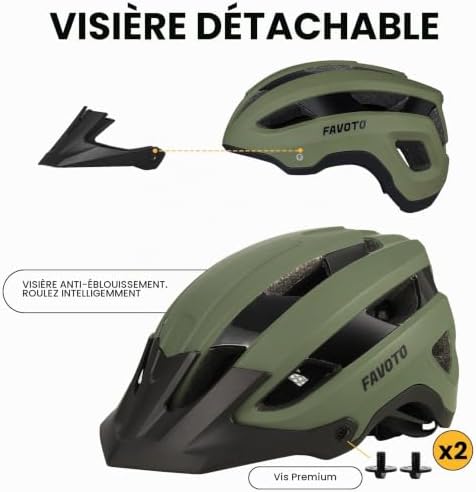 Casque Vélo VTT avec Visière Amovible, Léger pour Homme