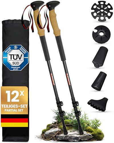 ALPENWERT Wanderstöcke [Carbon & Aluminium] Walking Stöcke für Damen und Herren - Teleskop Trekkingstöcke mit Korkgriff zum Wandern, Nordic Walking un