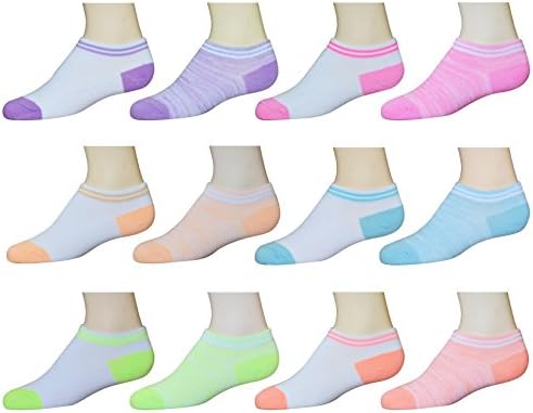 Collettie Betty Girls No-Show Low Cut Athletic Ankle Socks - 12 pack