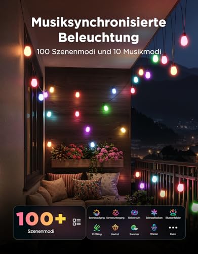 Govee RGBICW Outdoor Fairy Lights, 30 m, IP66 Waterproof, Works with Alexa and Google Assistant, App Control, 111 Scene Modes, Outdoor Fairy Lights for Balcony, Garden, Party Decoration