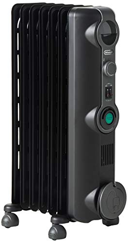DeLonghi Oil-Filled Radiator Space Heater, Quiet 1500W, Adjustable Thermostat, 3 Heat Settings, Energy Saving, Safety Features, Nice for Home with Pets/Kids, Black, Comfort Temp KH390715CM