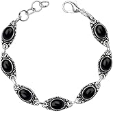 Zoovilane Gemstone Bracelet, Handmade Bracelet for Women, Silver Overlay Oval Gemstone bezel Silver Adjustable Bracelet, Gift