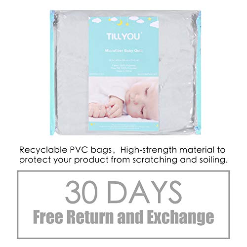 TILLYOU Ultra Soft Microfiber Toddler Quilt- Hypoallergenic Multi-Use Baby Quilted Blanket - 39" x 47" Crib Comforter for Boys Girls-Grey - Thumbnail 7