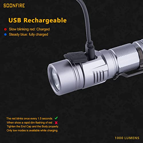 Cree LED 1000 Lumens Flashlight,Soonfire E Series USB Rechargeable
