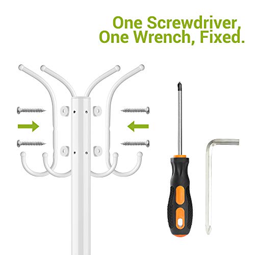 Cozzine Coat Rack Coat Tree Hat Hanger Holder 11 Hooks for Jacket Umbrella Tree Stand with Base Metal (White)