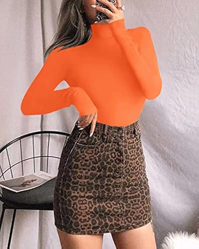 Women's Mock Turtle Neck Long Sleeve Bodysuit - Stretchy Tops With Snap Closure