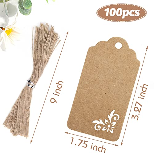 Koogel 100pcs Kraft Paper Tags,Tags with String,Party Favor Gift Tags for Wedding,Baby Shower,Bridal Shower