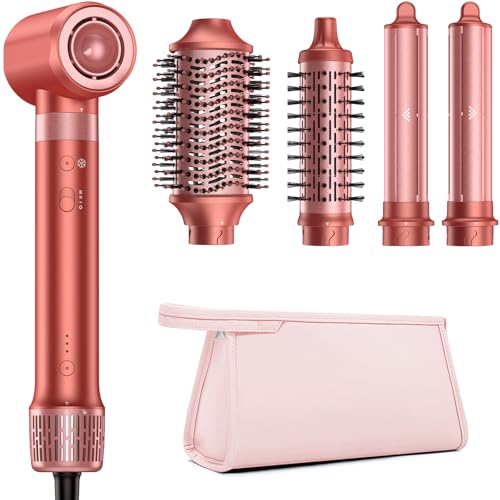 HITTIONA 5 in 1 Airstyler & Rundbürstenföhn,110.000 U/min Ionen Haartrockner mit Auto Lockenstab,Keine Hitzeschäden,Schnelles Trocknen & Volumen,Profi