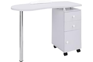 mefeir Manicure Table Nail Desk with Drawers Single Cabinet on Wheels & Arm Rest Cushion, Mobile Beauty Spa Salon Home Wooden Technician Workstation Nail Art Equipment
