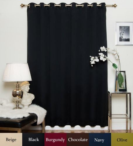 Blackout Curtain Black Wide Width Nickel Grommet Top Thermal Insulated 100 Inch Wide by 108 Inch Long Panel