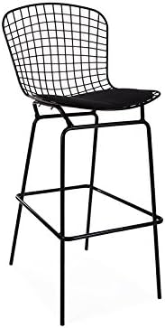 Mid Century Modern Bertoia Inspired Counter Height Powder coated Bar Stool (Black)