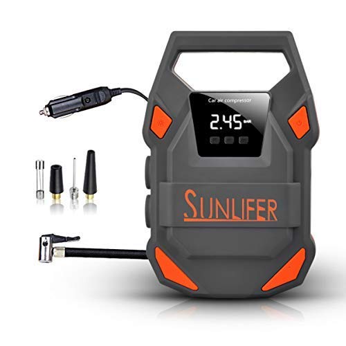 Sunlifer Digital Tire Inflator, 12V Portable Air Compressor, 150 PSI Auto Tire Pump with Bright Flashlight, SOS Emergency Light and Carry Handle for Car, Motorcycle, Bike and Other Inflatable (Orange) - Thumbnail 7