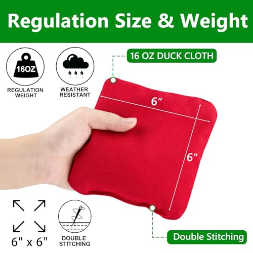 EunHo Cornhole Bean Bags Set of 8 Weather Resistant & Regulation Professional Size/Weight for Cornhole Games with Carry Bag