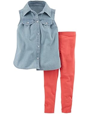 Baby Girls' Chambray Sleeveless Top & Coral Leggings, 2-Piece Set