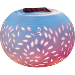 Cole & Bright 6728 – White Porcelain Color Changing Solar Filigree Table Light