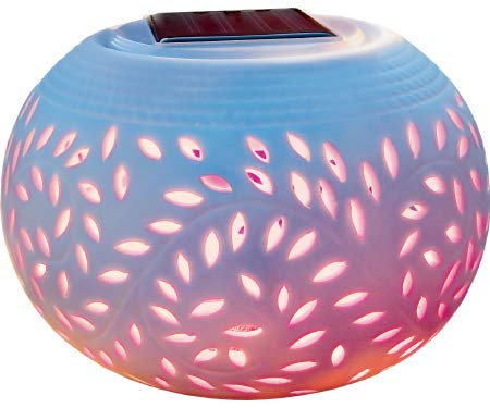 Cole & Bright 6728 – White Porcelain Color Changing Solar Filigree Table Light