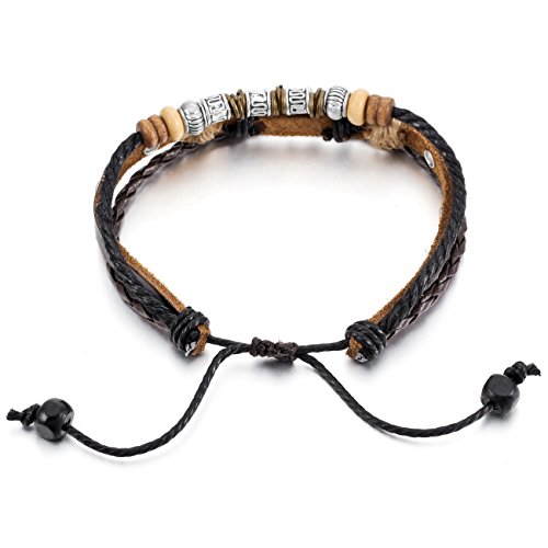 MOWOM Brown Silver Tone Alloy Genuine Leather Bracelet Angel Wing Feather Surfer Wrap Adjustable - Thumbnail 2