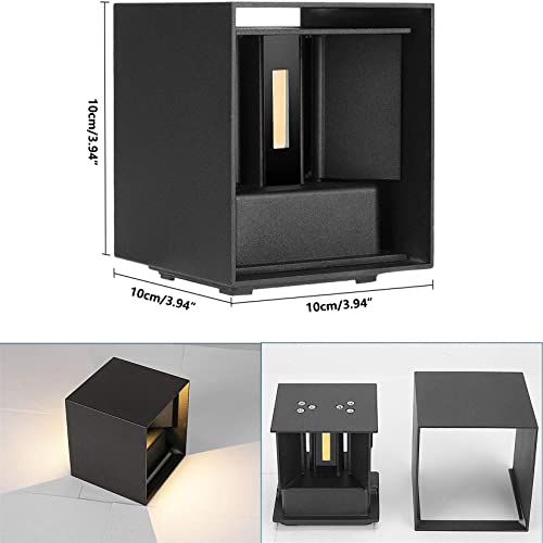 Sunsign lampara exterior pared, 12W lampara de pared, iluminación led modernos, Ángulo de haz ajustable hacia arriba y hacia abajo, IP65 impermeable, 2 pieza, negro(luz calida)