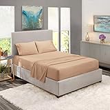 Nestl Bedding Soft Sheets Set - 4 Piece Bed Sheet Set, 3-Line Design Pillowcases - Easy Care, Wrinkle Free - 8"-12" Fit Low Profile Fitted Sheet - Warranty Included RV Short Queen, Taupe