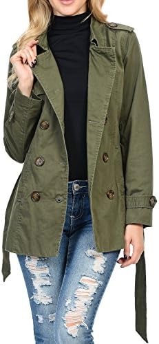 Womens Military Safari Utility Double Breasted Trench Jacket Olive L