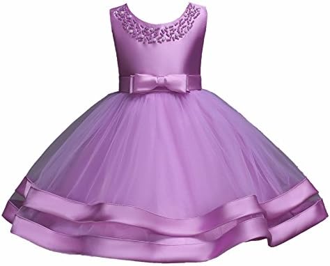 Oukaiyi Girls Lace Bridesmaid Dress Wedding Pageant Dresses Tulle Party Gown Age 3-9Y(Purple,8-9Y)