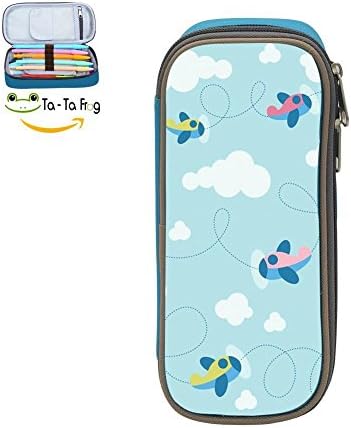 Big Capacity Canvas Stationery Pouch Case Holder For Girl,Print Aircraft Cloud Blue