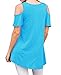PrinStory Women's Blouse Tunic Tops Short Sleeve Cold Off Shoulder Round Neck Casual Loose Shirts Nile Blue-US Large