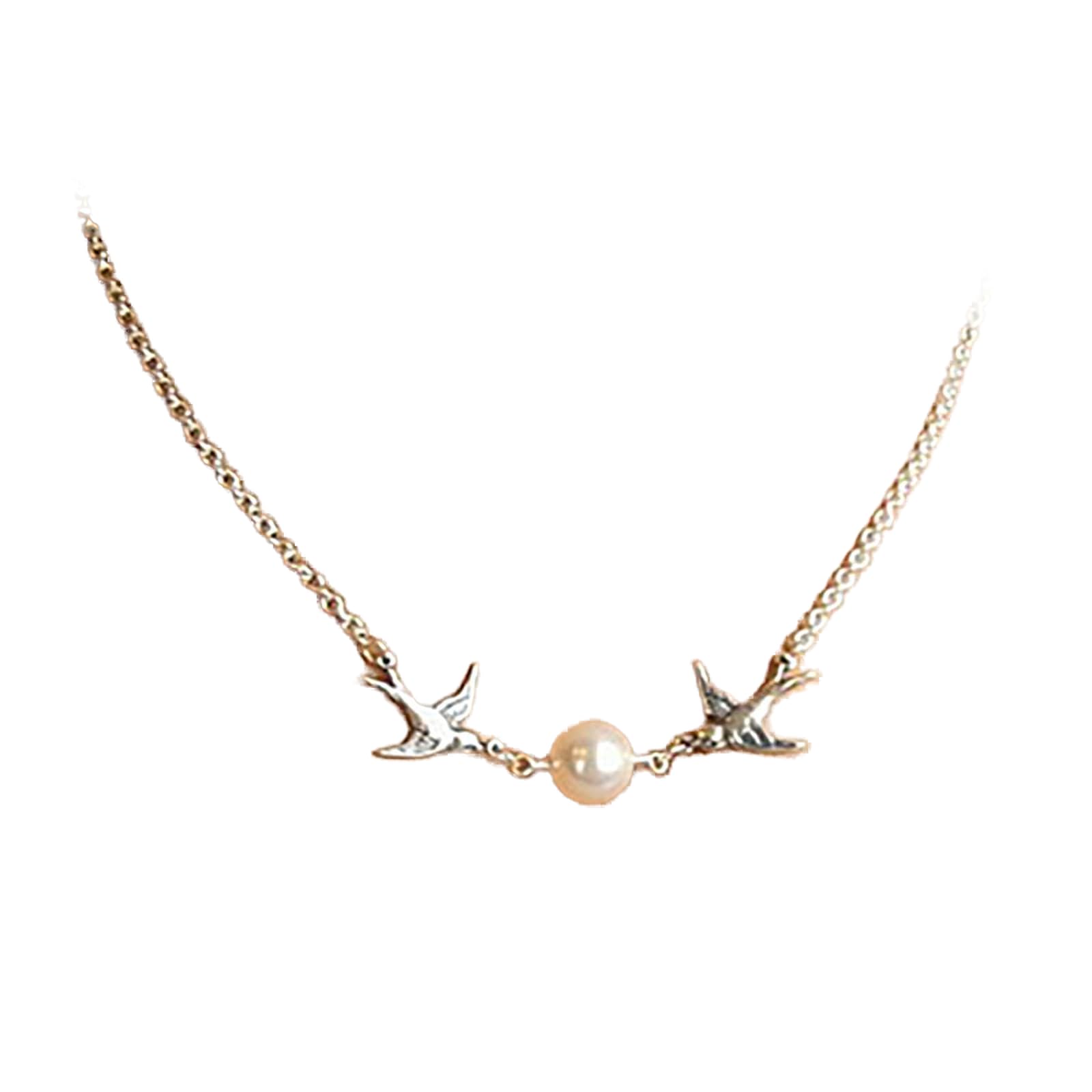 Pearl Swallow Choke Necklace Minimalist Birds Pendant Necklace Chain Jewelry for Women Girls Teens (Silver)