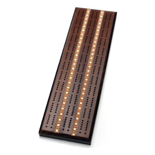 WE Games Classic Cribbage Set - Solid Oak Dark-Stained Wood with Inlay Sprint 3 Track Board with Metal Pegs
