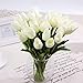 Bringsine Premium Artificial Flowers Real Touch Mini PU Tulips Bouquet Artificial Plants for Wedding Room Home Hotel Party Event Christmas Decor Multi Colors Available (10pcs, Cream White)