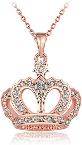 MZYZB Clear Cubic Zirconia Crystal Crown Pendant Necklace Fashion Jewelry for Women Girls (Rose Gold)