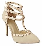 Designer Rivet Studded Ankle Cuff High Heel Dress Sandal Pumps