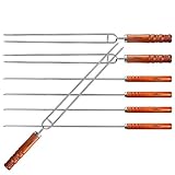 LauKingdom Marshmallow Roasting Sticks - Wooden Handle Stainless Steel BBQ skewer & Forks set, 16 inch 7 pack