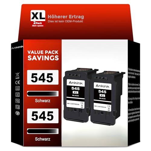 ANKINK Kompatibel Tintenpatrone Druckerpatronen als Ersatz für Canon PG 545XL PG545 Patrone 545 XL für MG2450 MG2550 MG2950 MG2550s TR4550 TR4551 TR4650 TS3350