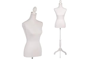 DKELI Mannequin Torso Manikin Body Dress Form with Wooden Tripod Stand 60”-67” Height Adjustable Female Clothing Form Pinnable Mannequin Jewelry Display, White