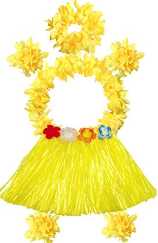 he andiHawaii 40cm grass skirt with flowers bracelets headband necklace Hula set ๏ผ7 PC)