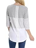 INWECH Women's Comfy Round Neck Triple Color Block Stripe T-Shirt 3/4 Sleeve Casual Blouse Tops Tunic