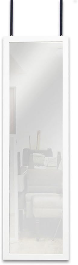 Mirrors - Mirrotek - Full Length Adjustable Over The Door Mirror White Wood Finish Hanging Instant Install Long Body for Bedroom, Dorm Room, 14