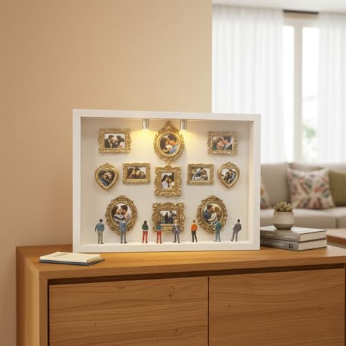 Generisch DIY Mini Museum Silhouette Box, Mini Figures People Museum, Creative Memory Display Kit with 8 Figures & 11 Gold Frame, for Weddings, Graduations or Holidays
