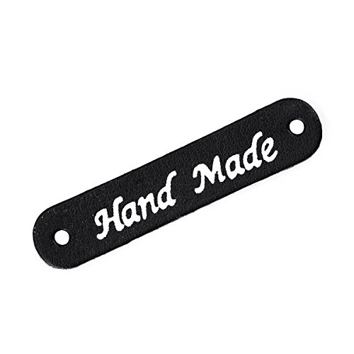 50 Count Clothing Labels for Handmade Items, PU Leather Label Hand Made Embossed Tag with Holes Embossed Tag Knit DIY XMAS Accessory, 2inch x 0.39inch - Thumbnail 2