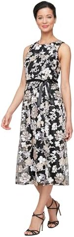 alex evenings women's tea-length a-line dress with tie belt Alex Evenings Women's 18 Tea-Length A-Line Dress with Tie Belt